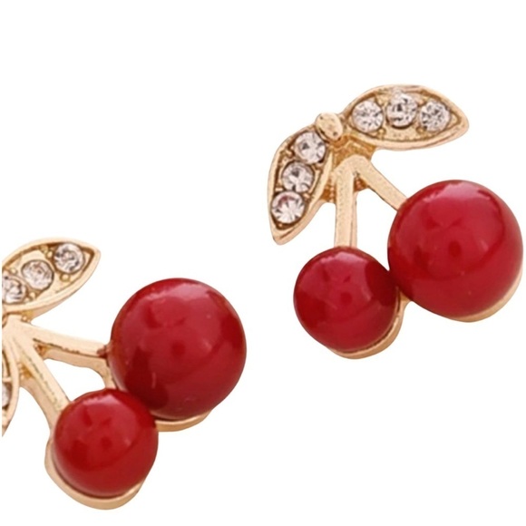 Rhinestone Cherry Stud Earrings - Picture 3 of 5